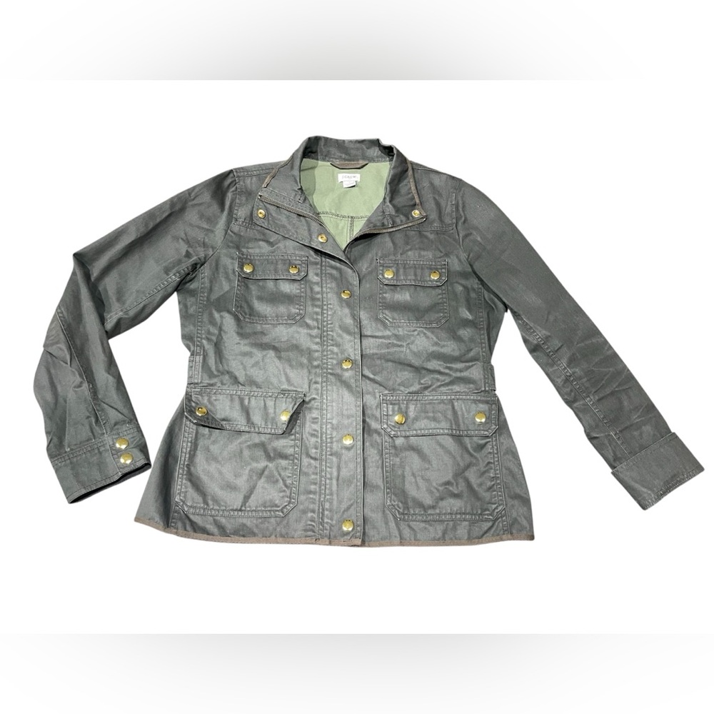 J. Crew Womens Downtown Field Jacket Sz M Army Green Utility Wax Canvas